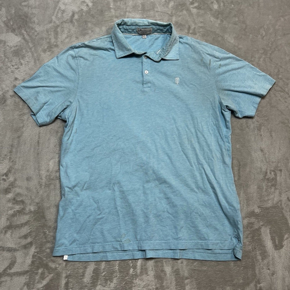 Peter Millar Mens Crown Soft Polo Shirt Blue Silk Pima Cotton Golf Size Large